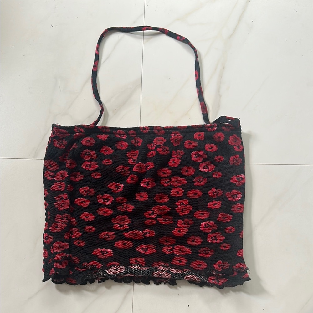 Free People Black and Red Crop Top